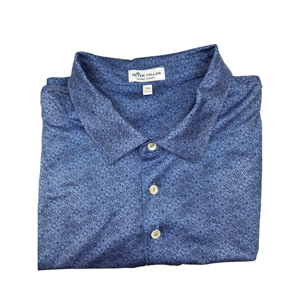 Peter Millar Summer Comfort XXL Blue Skull Print Golf Polo Shirt Performance